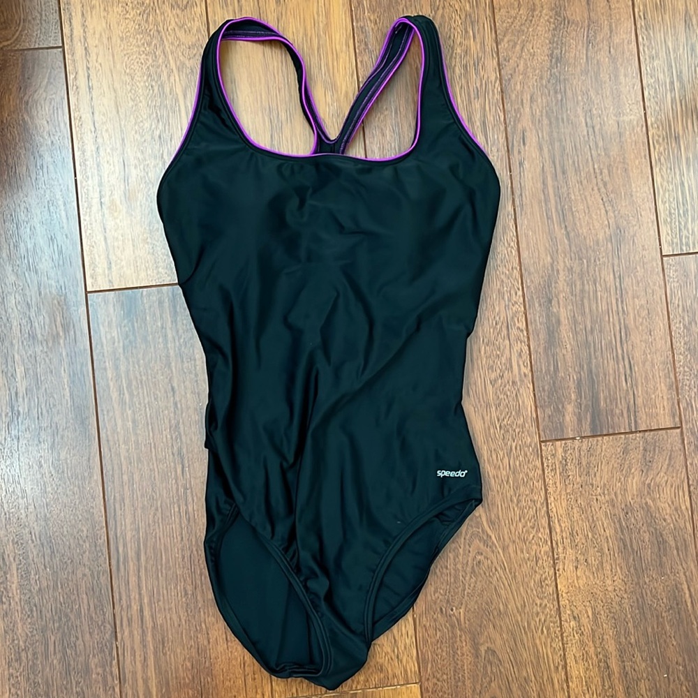 Women’s black Speedo swimsuit, size 12.
